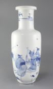 A large Chinese blue and white rouleau vase, Kangxi period (1662-1722), painted with two sages and a