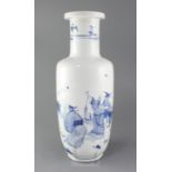 A large Chinese blue and white rouleau vase, Kangxi period (1662-1722), painted with two sages and a