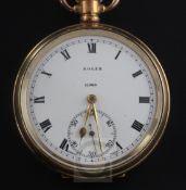 A Rolex gold plated keyless lever pocket watch, the signed dial numbered 17090.