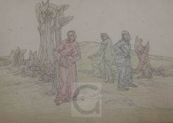 § Austin Osman Spare (1888-1956)pencil and coloured pencils on thin wove paperThree figures and tree
