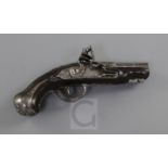 A French flintlock sidelock travelling pistol, fullstocked, steel mounts, no name, 6.75in.