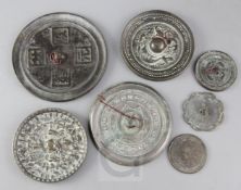 Seven Chinese bronze hand mirrors, Han dynasty to Ming dynasty, the Han dynasty silvery bronze