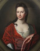 Manner of Sir Godfrey Knelleroil on canvasPortrait of a lady wearing a red dress29.5 x 24.5in.