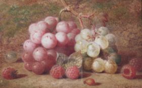 Charles Archer (1813-1862)oil on mill boardStill life of grapes, raspberries and a rosehipsigned5.