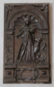 A 17th century German oak carved panel, 16 x 9.5in.