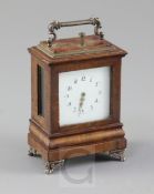 A 19th century silver mounted partridge wood miniature quarter repeating carriage timepiece, 3.