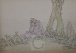 § Austin Osman Spare (1888-1956)pencil and coloured pencils on thin wove paperWoman beside tree