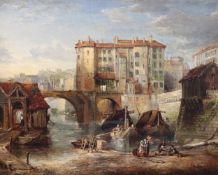 E J Hole (fl.1828-1863)oil on canvas'The Old Bridge of Lyons in France'signed and inscribed