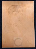 Edgar Holloway (1914-2008)copper engraving plateSelf Portrait No.17 (Artist as a young man), 1978,