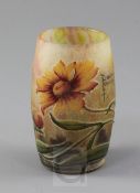 A Daum cameo glass flower vase, c.1900, decorated with yellow flowers, signed 'Daum Nancy' with