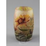 A Daum cameo glass flower vase, c.1900, decorated with yellow flowers, signed 'Daum Nancy' with