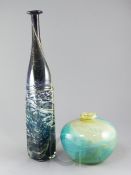 Michael Harris for Mdina Glass. A tall bottle and a compressed ovoid vase, the tall slender square