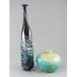 Michael Harris for Mdina Glass. A tall bottle and a compressed ovoid vase, the tall slender square