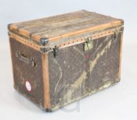 A Louis Vuitton cabin trunk, tan leather bordered LV fabric, label for Paris, 70 Champs-Elysee, with