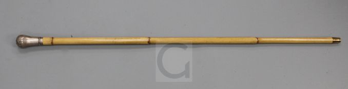 An Edwardian walking cane, the silver terminal with vesta compartment enclosed by a hinged cover