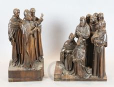 Two 19th century carved beech groups, the first of three figures, including a Pope, wearing a triple
