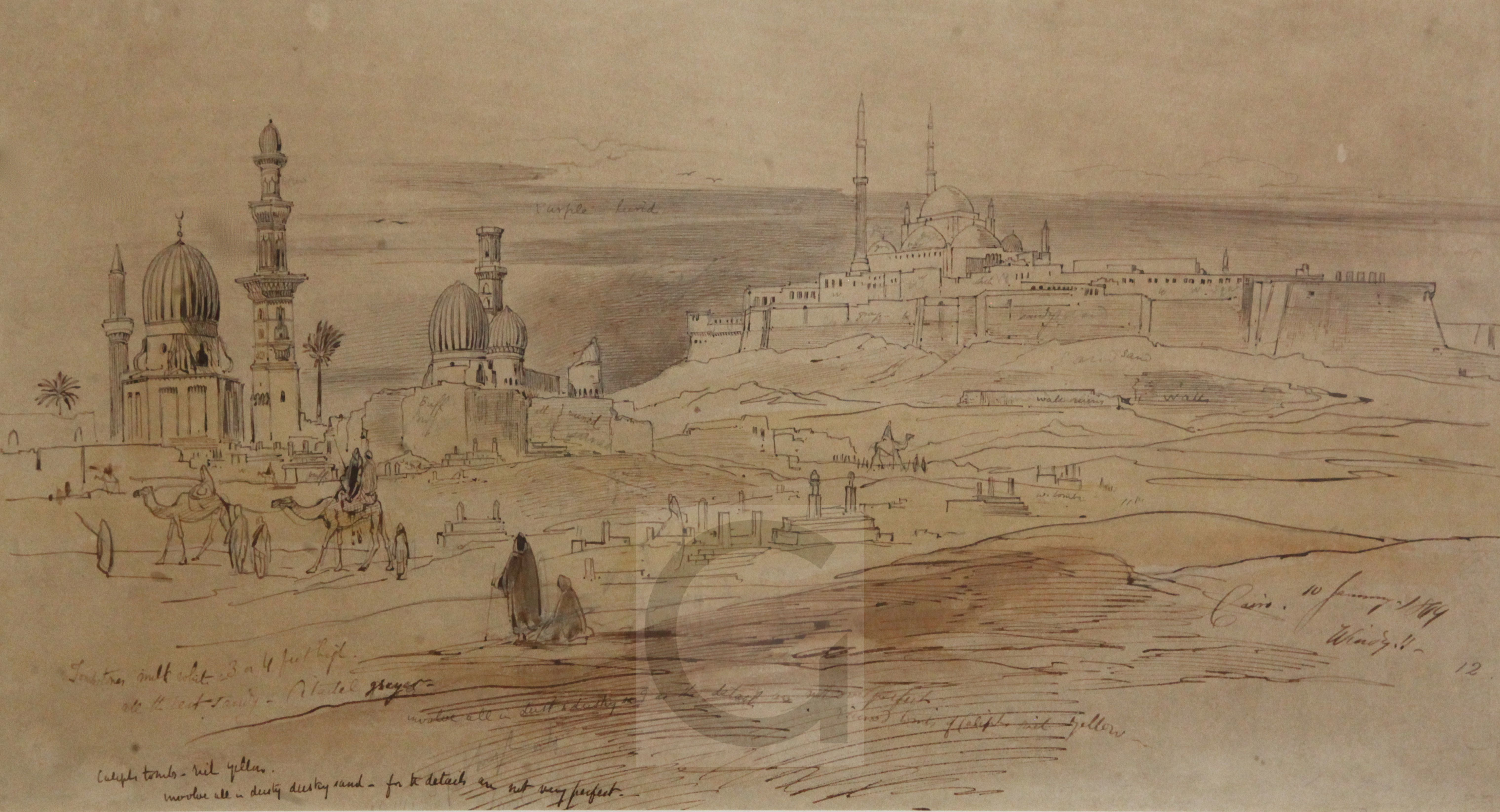 Edward Lear (1812-1888)pen, brown ink and washCairo, 10th January 1869 Preparatory sketch with