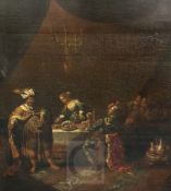 Early 18th Century Flemish Schooloil on wooden panelInterior with nobles at a banquet28.5 x 25.5in.