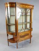 An Edwardian inlaid satinwood breakfront display cabinet, by Maples, W.3ft 6in. D.1ft 3in. H.4ft