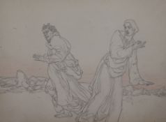 § Austin Osman Spare (1888-1956) Satyric and robed figures in a landscape 7 x 9.75in. unframed