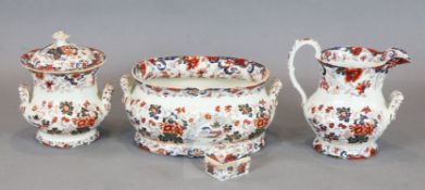 An English stone china part washstand set, c.1830, decorated in the Amherst Japan pattern, to