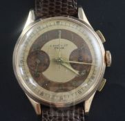 A gentleman's 1940's/1950's 14ct gold E. Borel Co, Prima manual wind chronograph wrist watch, with