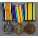 A World War I group of 3 medals to Gnr J.W.Banks, R.A. comprising BWM, Vict abd Territorial War