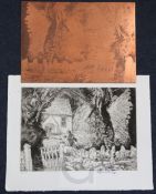 Edgar Holloway (1914-2008)copper etching plateCapel-y-ffin (Church Gate and Yews) 1991, and a copy
