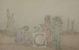 § Austin Osman Spare (1888-1956)pencil and coloured pencils on thin wove paperThree robed figures