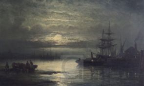 Attributed to William Thornley (1857-1935)oil on canvas'Moonrise - Mouth of the Medway'10 x 16in.