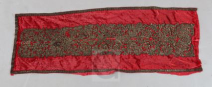 A rose red silk velvet panel, with silver embroidered design purported to be from the Fortuny Studio