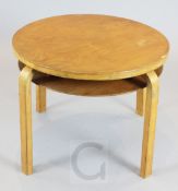 A Finmar Ltd two-tier occasional table, model 70, designed by Alvar Aalto, Diam.2ft 1in. H.1ft 7in.