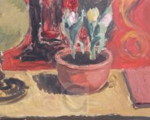 § Keith Baynes (1887-1977)oil on wooden panelBowl of tulipssigned and dated 1923, London Artists