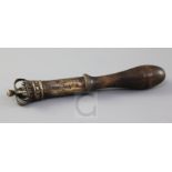 An early 19th century brass tipstaff, inscribed Police Office, Bow.Stn 2, with turned hardwood