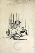 Cecil Aldin (1870-1933)pen and ink'I with my usual clumsiness got my head through the rails'