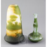 Two DeVez cameo glass 'landscape' vases, early 20th century, the first in green and yellow over