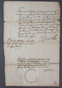 Cromwell, Oliver. Document signed, dated December 6, 1650, 1pp, folio, warrant addressed to Sir John