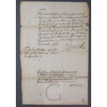 Cromwell, Oliver. Document signed, dated December 6, 1650, 1pp, folio, warrant addressed to Sir John