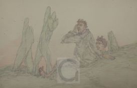 § Austin Osman Spare (1888-1956)pencil and coloured pencils on thin wove paperSatyric figures and '