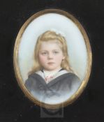 A portrait miniature painting on milk glass, c.1900-10, thought to be of German Royalty, the girl