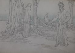 § Austin Osman Spare (1888-1956) Robed figure and a satyric figure in a landscape