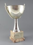 A trophy cup awarded to Diego Maradona, Golden Ball for the best player of Europe, presented by