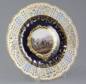 A Meissen cabinet plate, late 19th century, finely painted to the centre with an equestrian scene