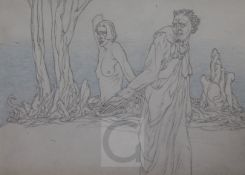 § Austin Osman Spare (1888-1956)pencil and blue pencil on thin wove paperSatyric figure and female