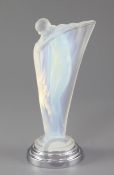 A rare Etling Art Deco opalescent glass figure of a semi-nude dancer, model no.50, moulded mark '