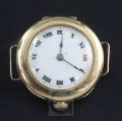 A gentleman's early 20th century 15ct gold Rolex manual wind wrist watch, with Roman dial and red