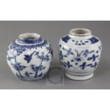 Two Chinese Ming blue and white jars, Wanli to Chongzheng period the first painted with birds amid