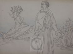 § Austin Osman Spare (1888-1956)pencil and blue pencil on thin wove paperRobed figure in a