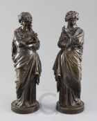 J.J. Salmson (1823-1902). A pair of bronze figures of muses representing Painting and Sculpture,