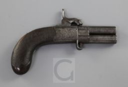 A double-barrelled percussion boxlock turnover pocket pistol, Birmingham, c.1840, 6in.